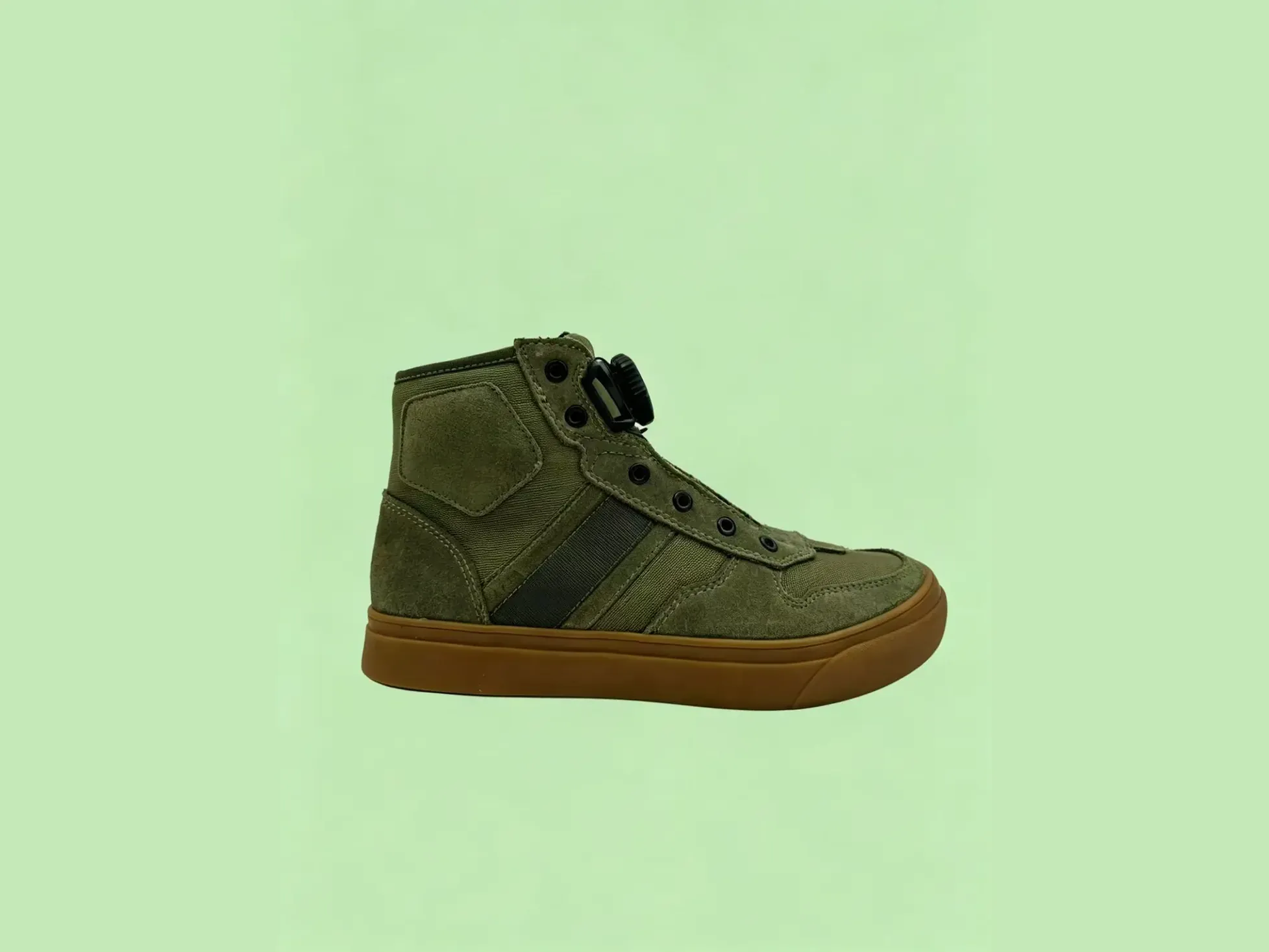 Green high-cut motorcycle shoe with dial closure
