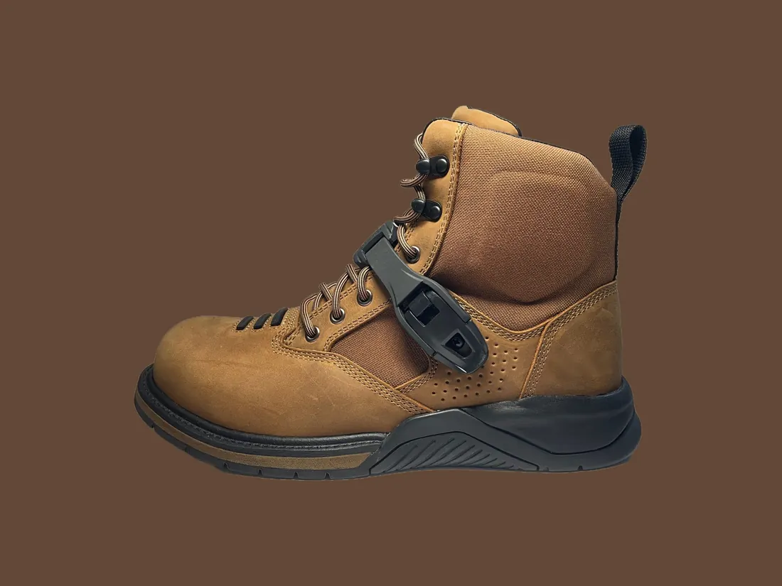 Tan leather motorcycle boot with buckle