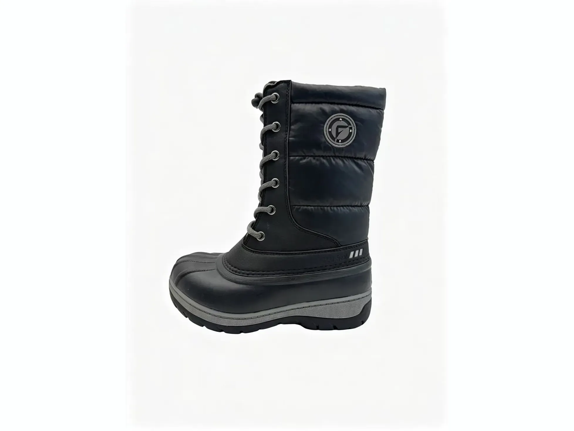 Black lace-up snow boot with quilted shaft